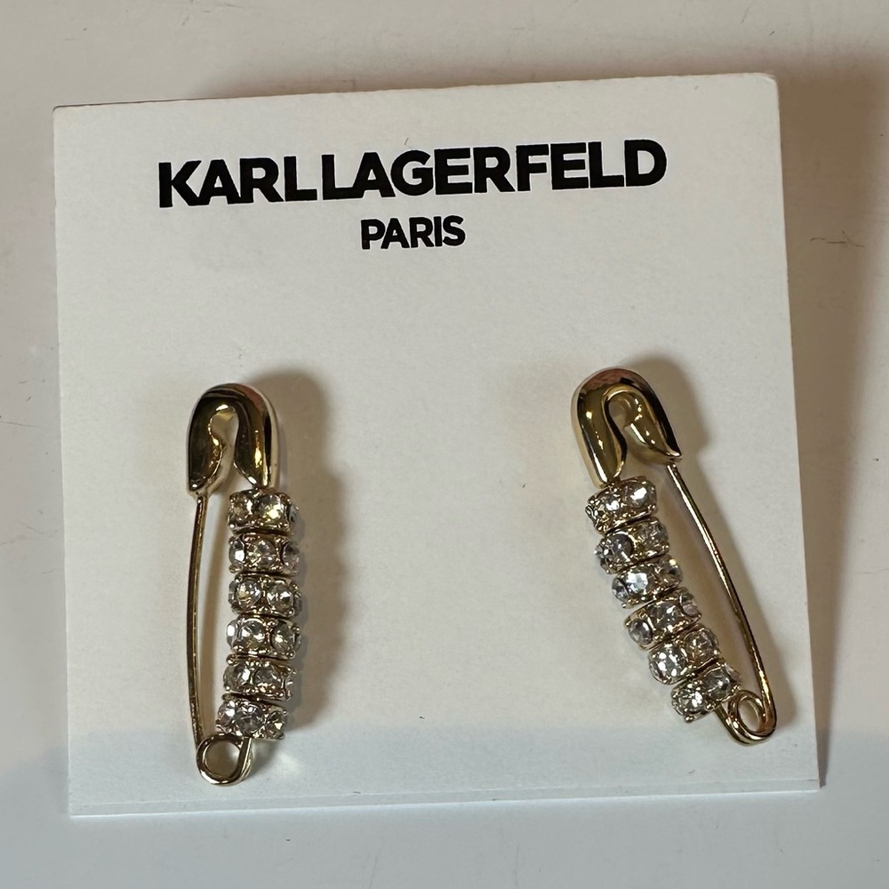Karl Lagerfeld NWT Gold and Silver Safety Pin Earrings - Picture 7 of 7